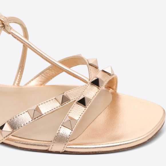 Valentino Garavani Rockstud Metallic City Flat Slide Sandals  Valentino Metallic Free Rockstud Flat Sandal 39
